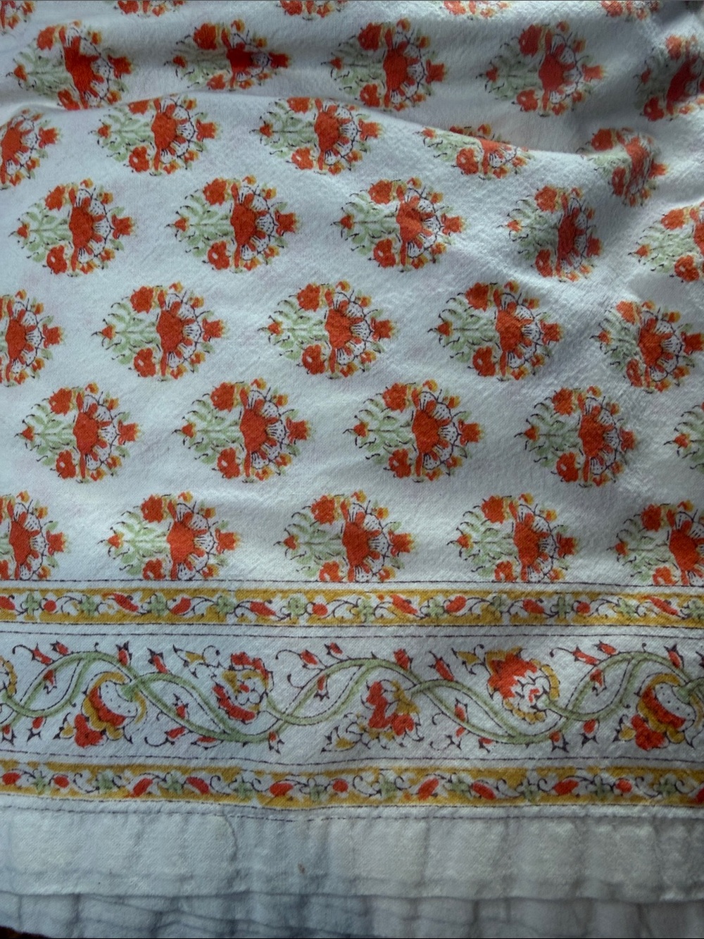 Williams Sonoma Orange Floral Cotton Tablecloth 70 x 108
